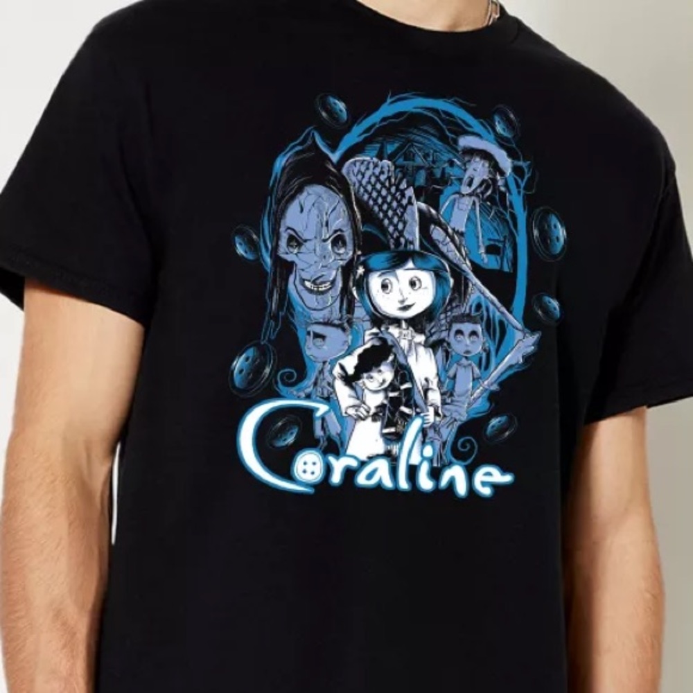 🖤BNWT Coraline Animated Stop Motion Movie Blue Graphic T-Shirt